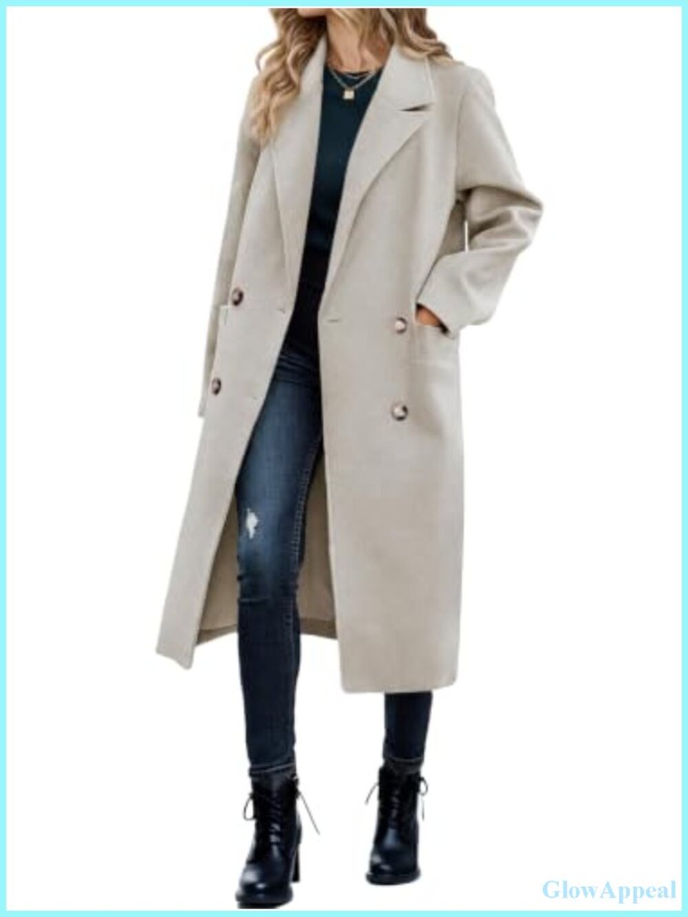 Women's Double Breasted Pea Coat Long Trench Wool Blend Winter Work Overcoat